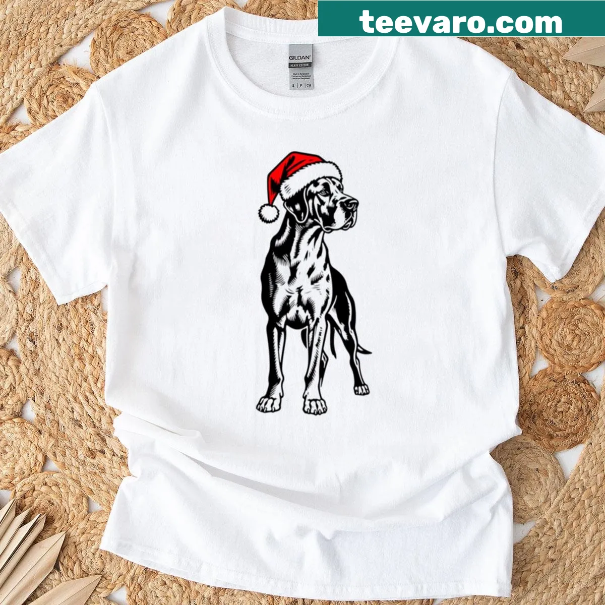 Christmas Great Dane silhouette T-shirt with Santa hat design — on a men's t-shirt