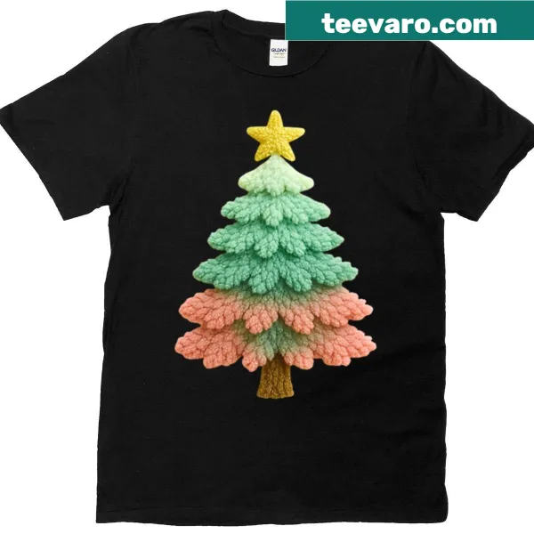Illustrated Christmas tree shirt with a yellow star on top