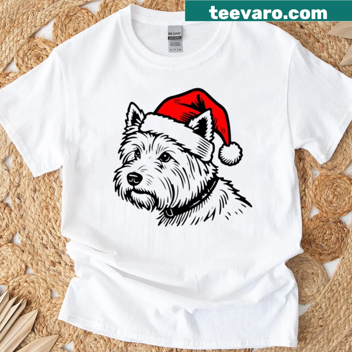 Christmas T-shirt with West Highland Terrier silhouette — on a men's t-shirt