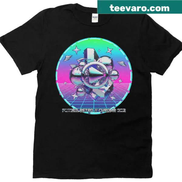 Abstract retro-futurism design on a t-shirt with 3D elements