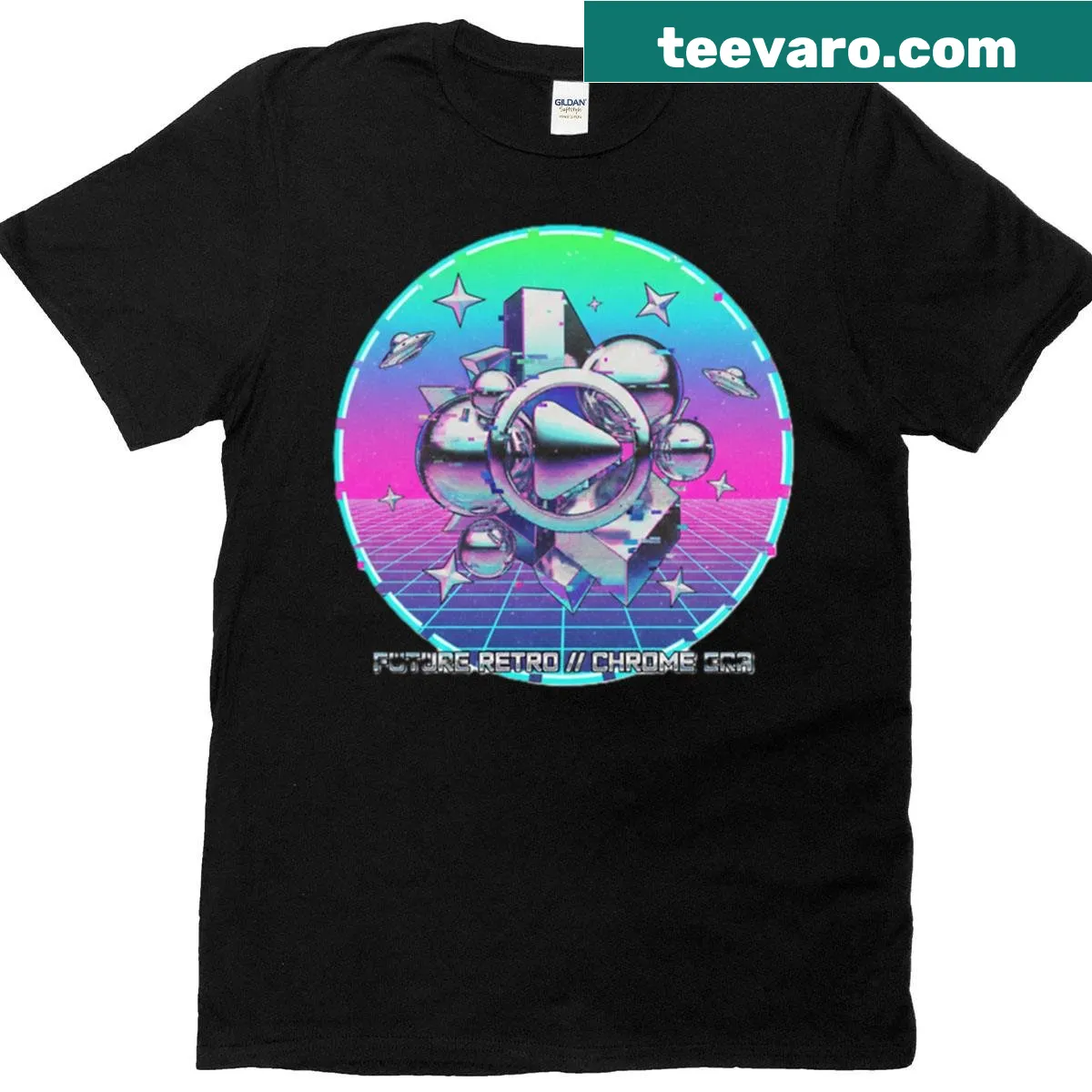 Abstract retro-futurism design on a t-shirt with 3D elements — on a men's t-shirt