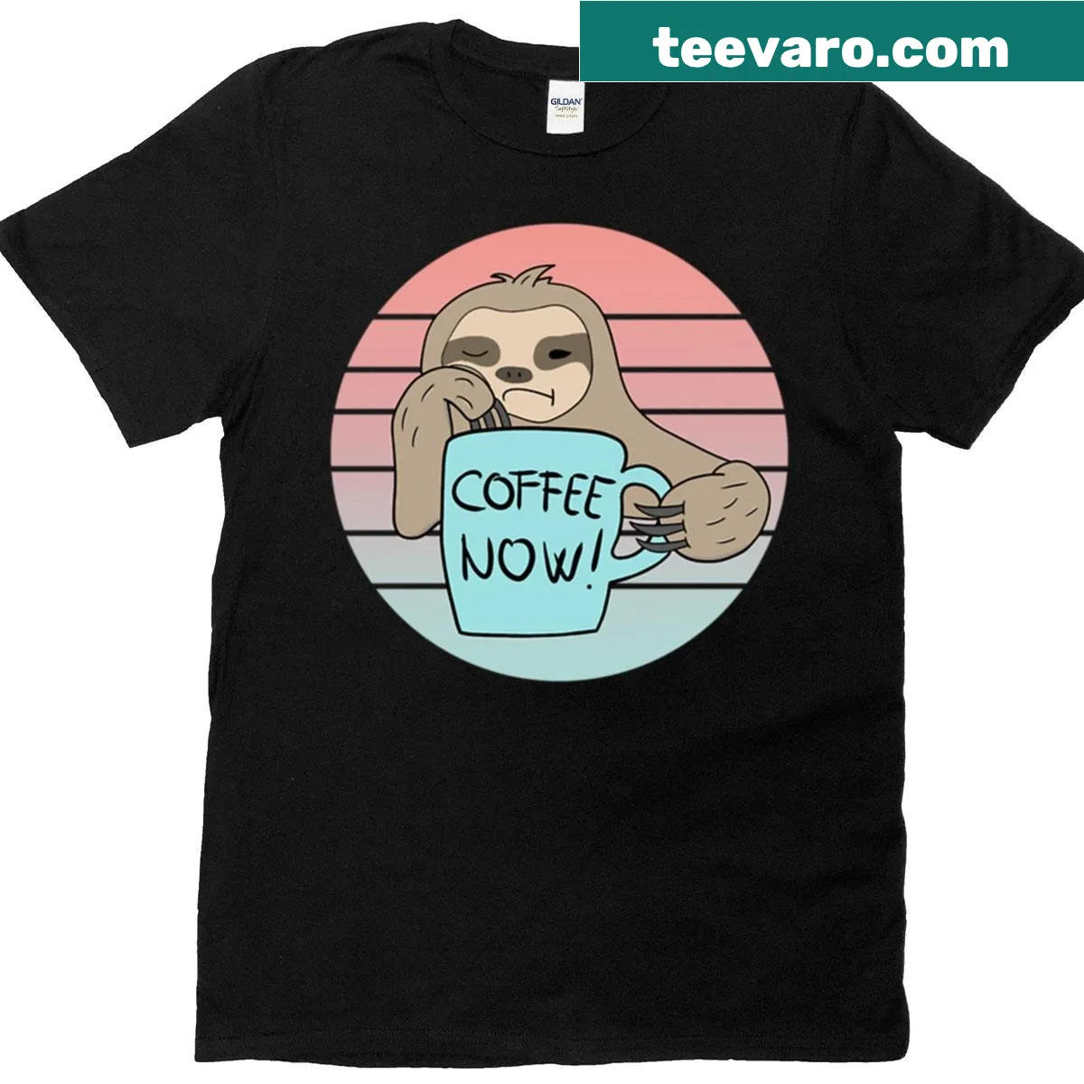 T-shirt featuring a sloth drinking coffee, perfect for relaxed mornings. — on a men's t-shirt