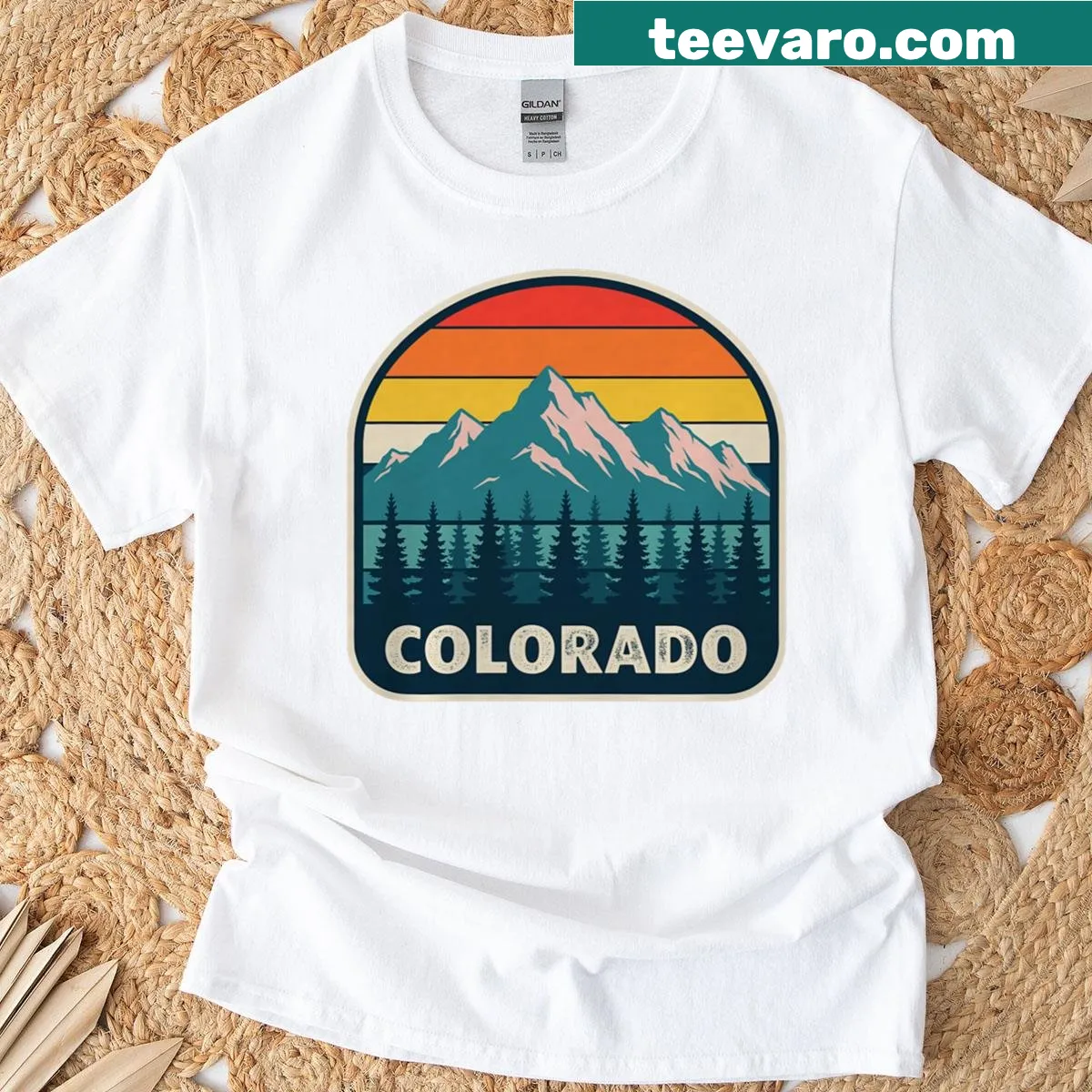 Retro Colorado mountain logo on a t-shirt — on a men's t-shirt