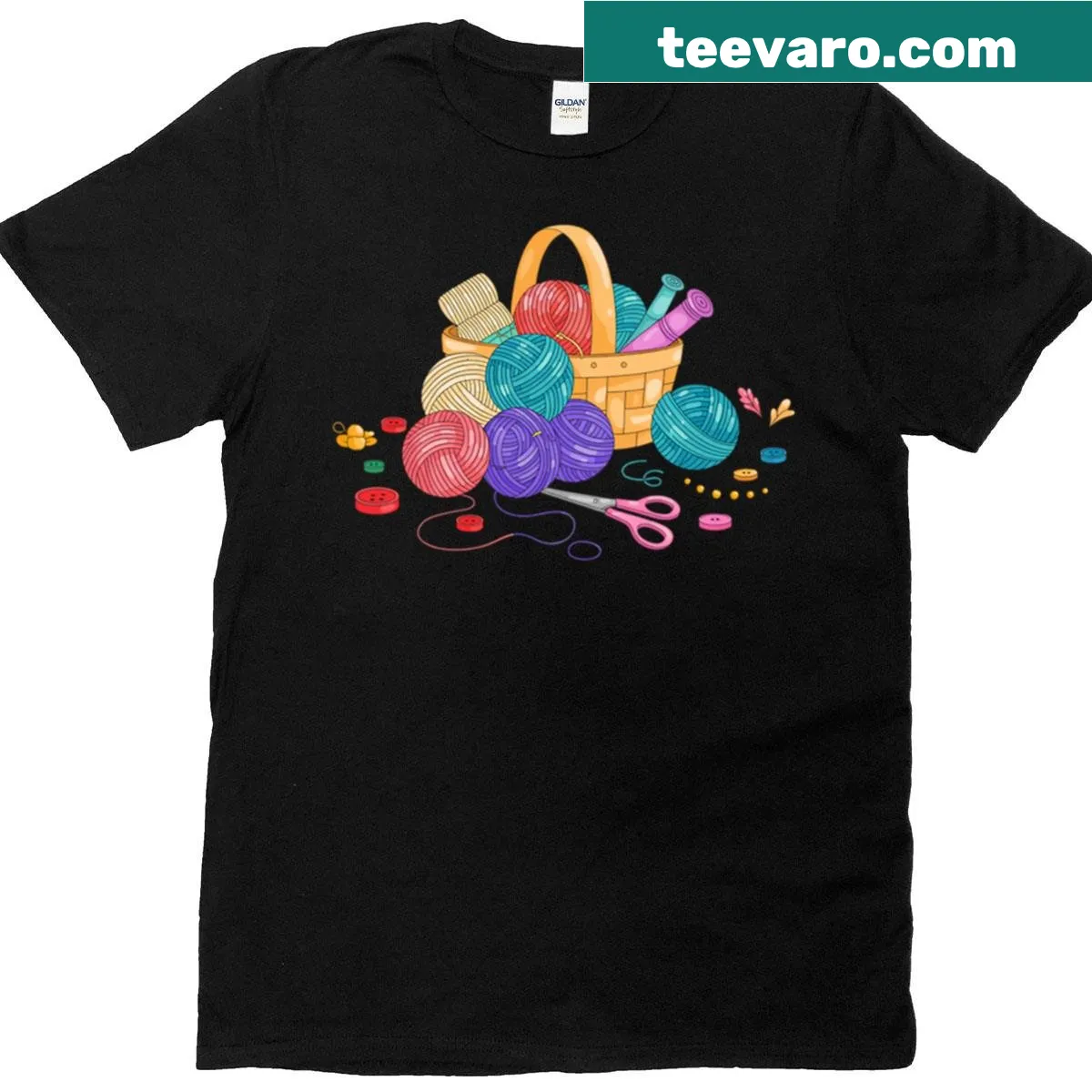Illustration of a yarn basket filled with colorful yarn on T-shirt — on a men's t-shirt