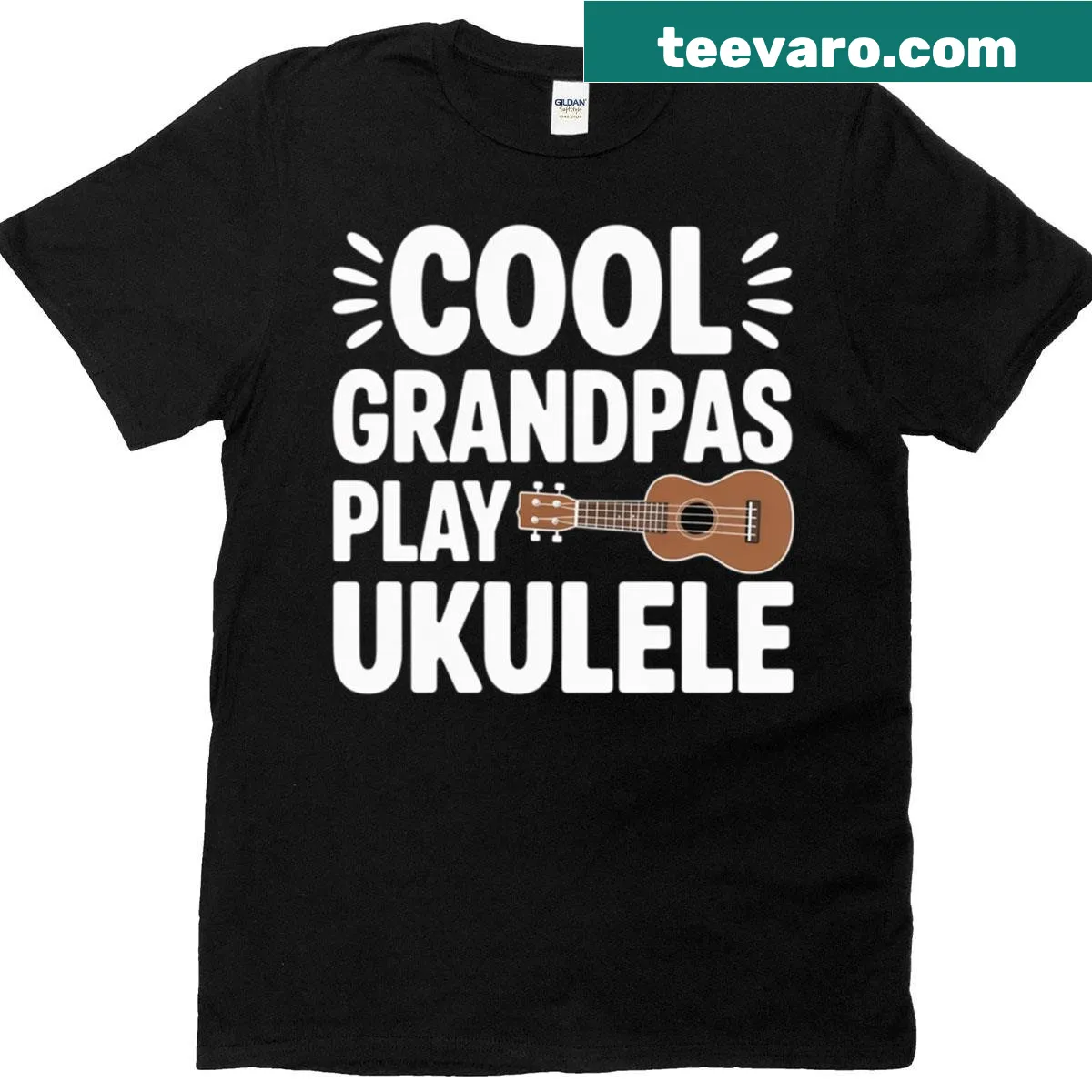 Illustration of a grandpa playing a ukulele on a t-shirt — on a men's t-shirt