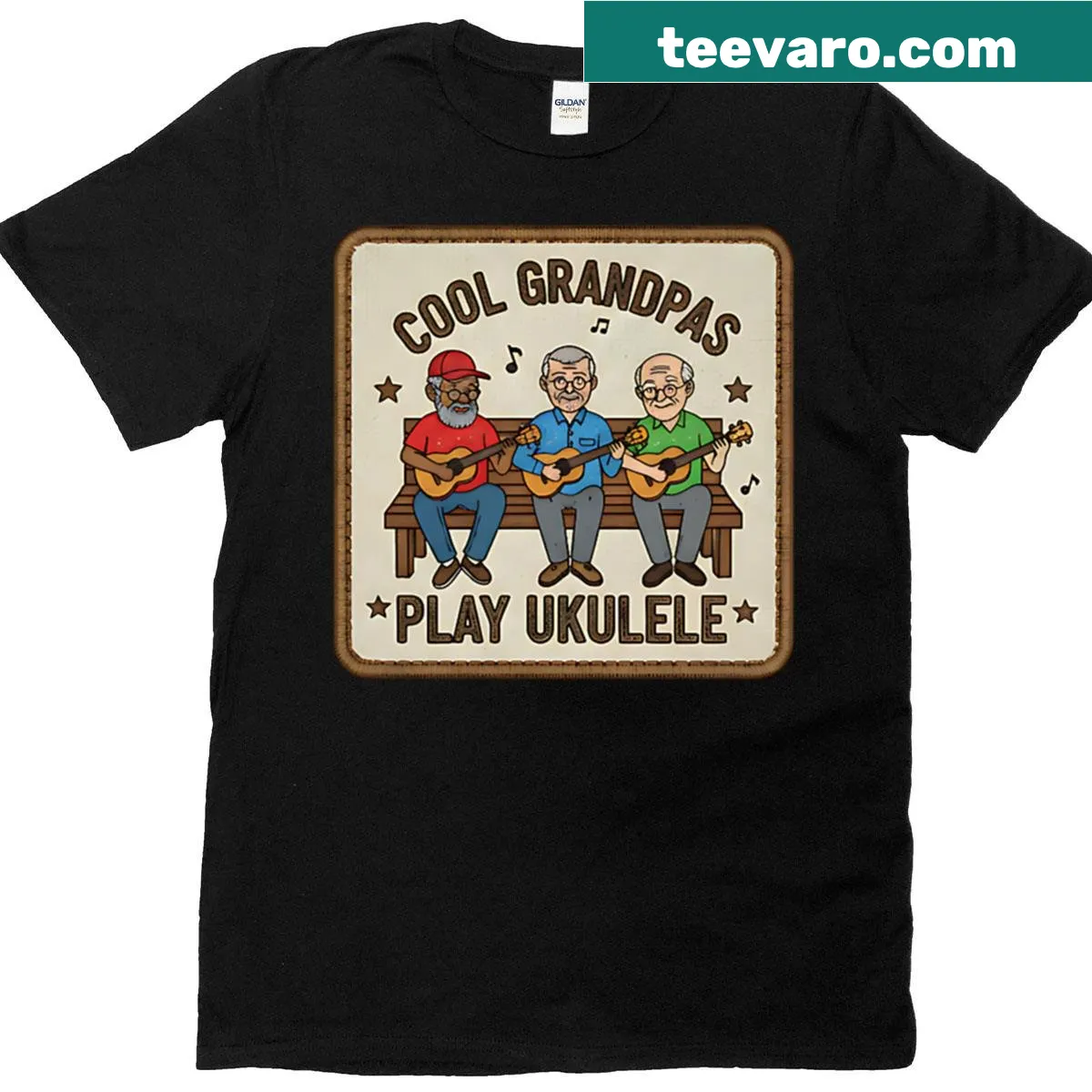 Vintage shirt for grandpas featuring ukulele graphic — on a men's t-shirt