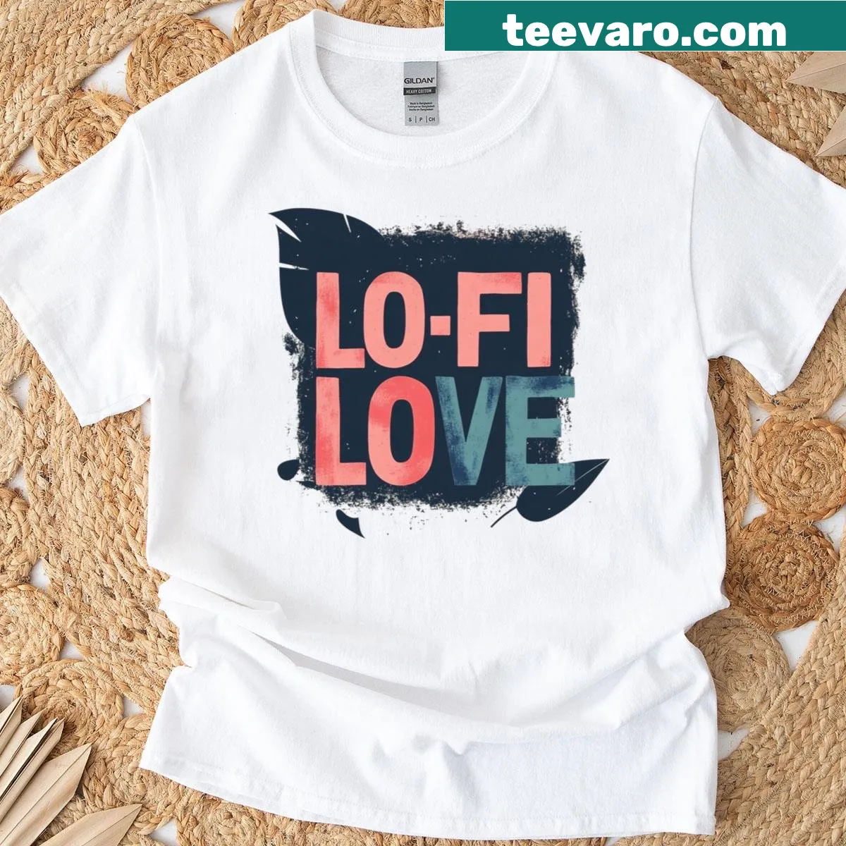 Minimalist typography logo t-shirt for lo-fi fans — on a men's t-shirt
