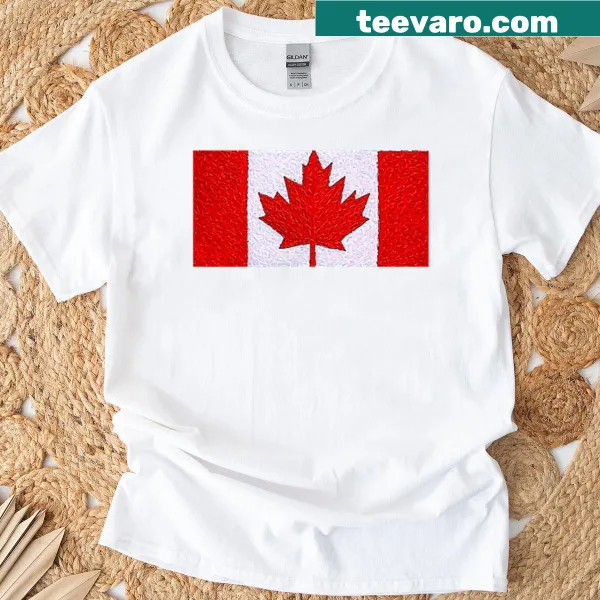 Minimalist T-shirt with a small crackled Canada flag logo