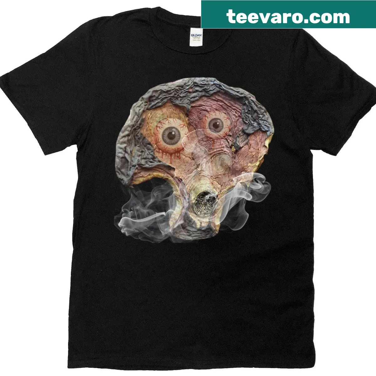 Creepy dried face illustration T-shirt for horror fans — on a men's t-shirt