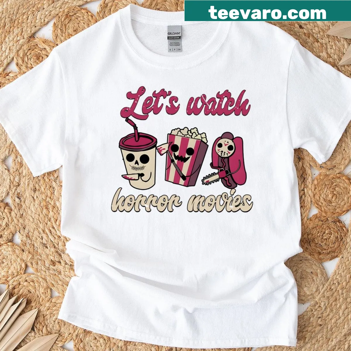 T-shirt with humorous text 'Let's Watch Horror Movies' for Halloween — on a men's t-shirt