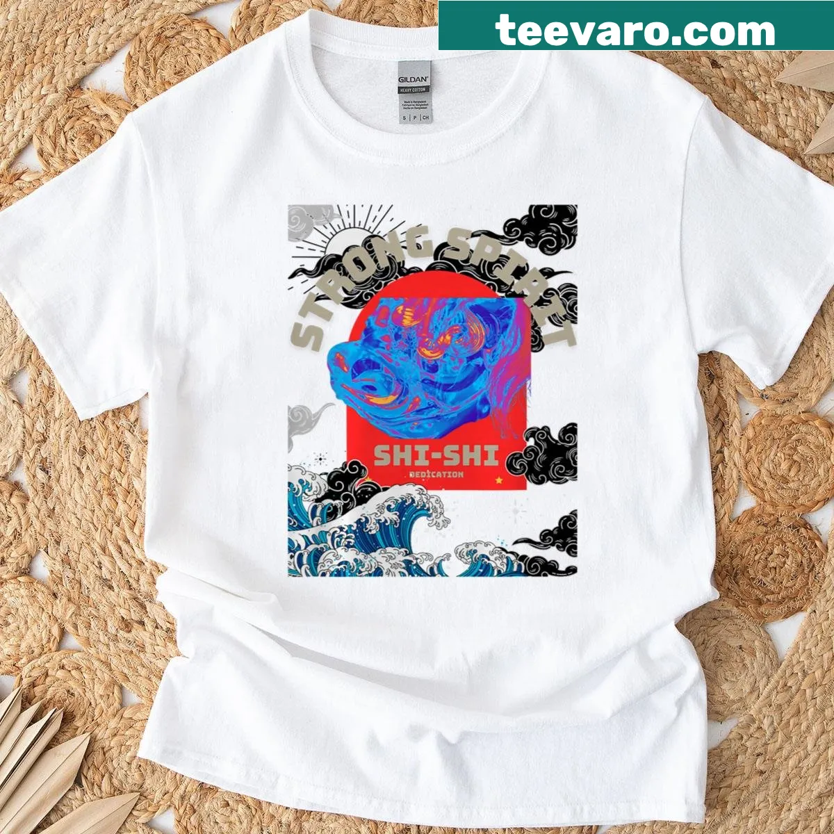 Custom T-shirt featuring a logo of Japanese traditional performing arts — on a men's t-shirt