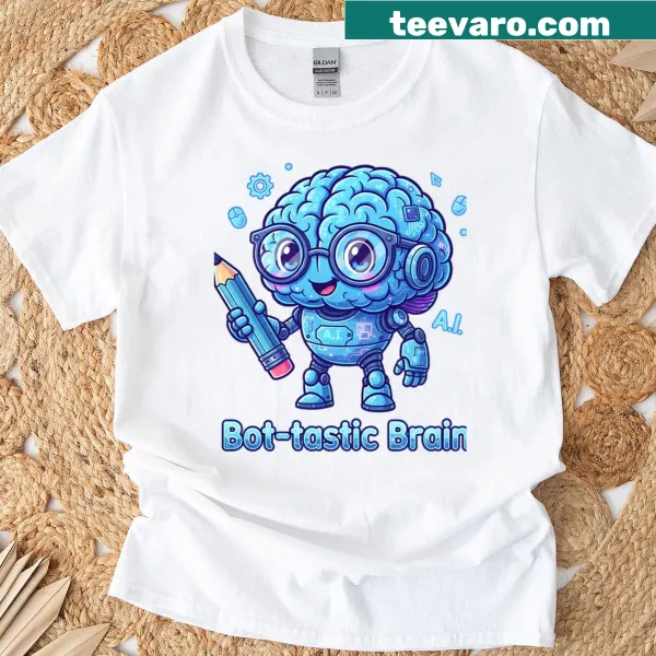 Cartoon robot design on an oversized t-shirt for kids
