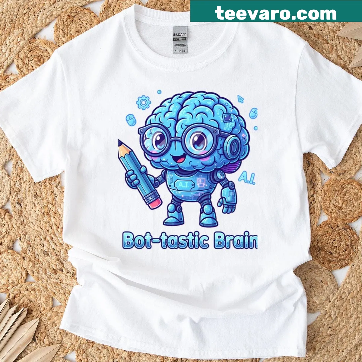 Cartoon robot design on an oversized t-shirt for kids — on a men's t-shirt