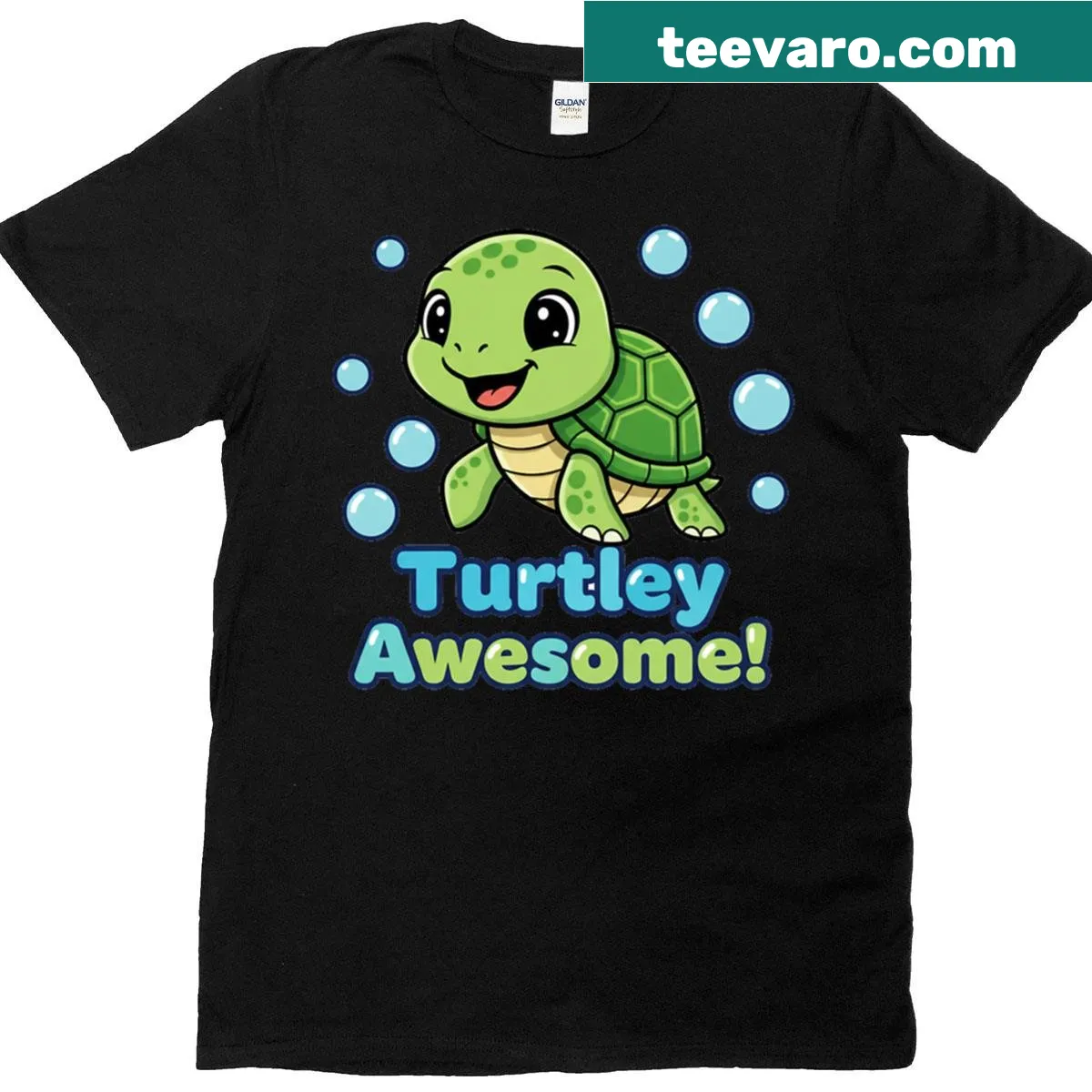 Cute cartoon baby sea turtle graphic on an oversized shirt — on a men's t-shirt