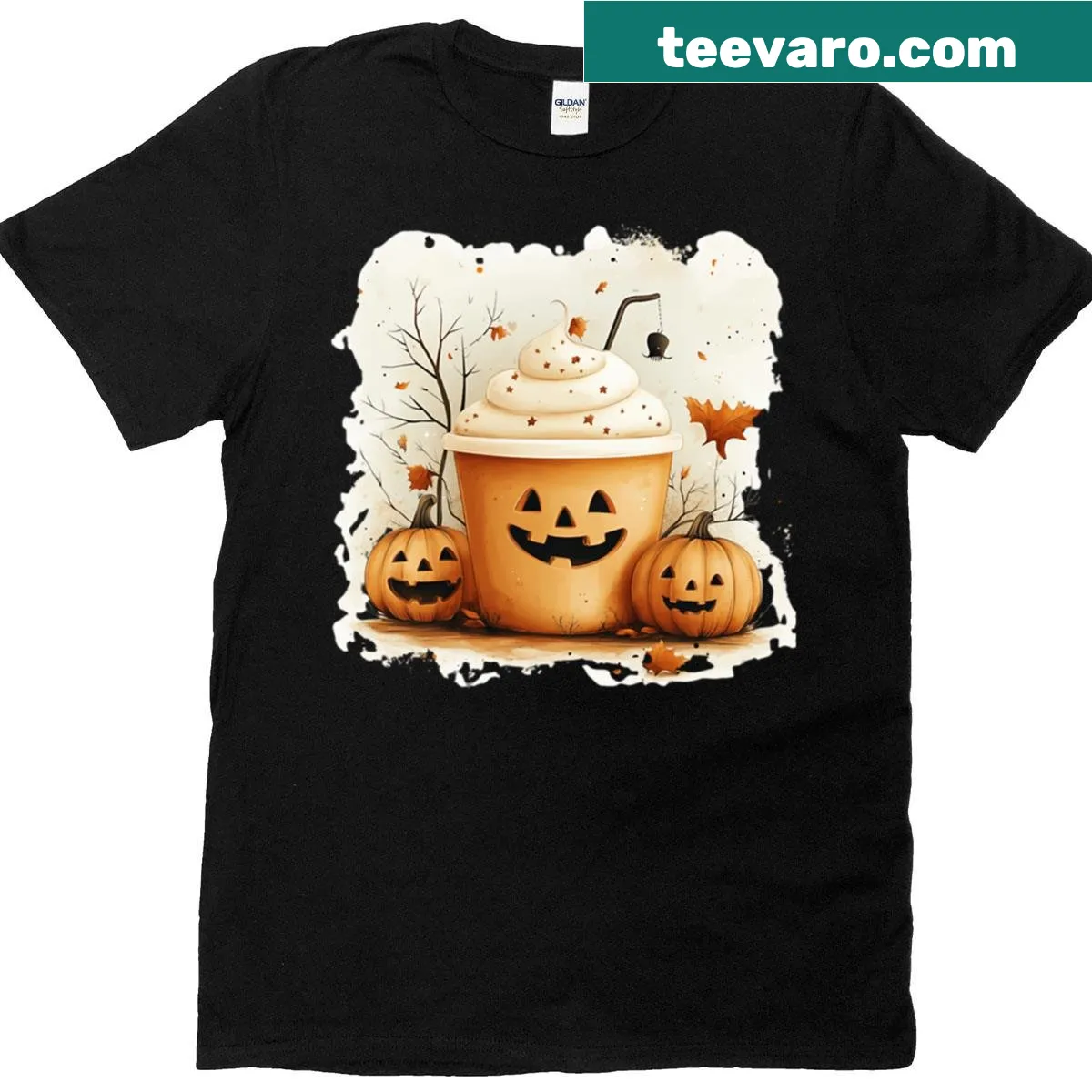 Halloween-themed coffee drink illustration for women — on a men's t-shirt