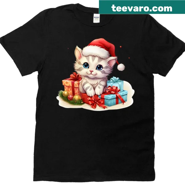 Cute kitten illustration on Christmas t-shirt