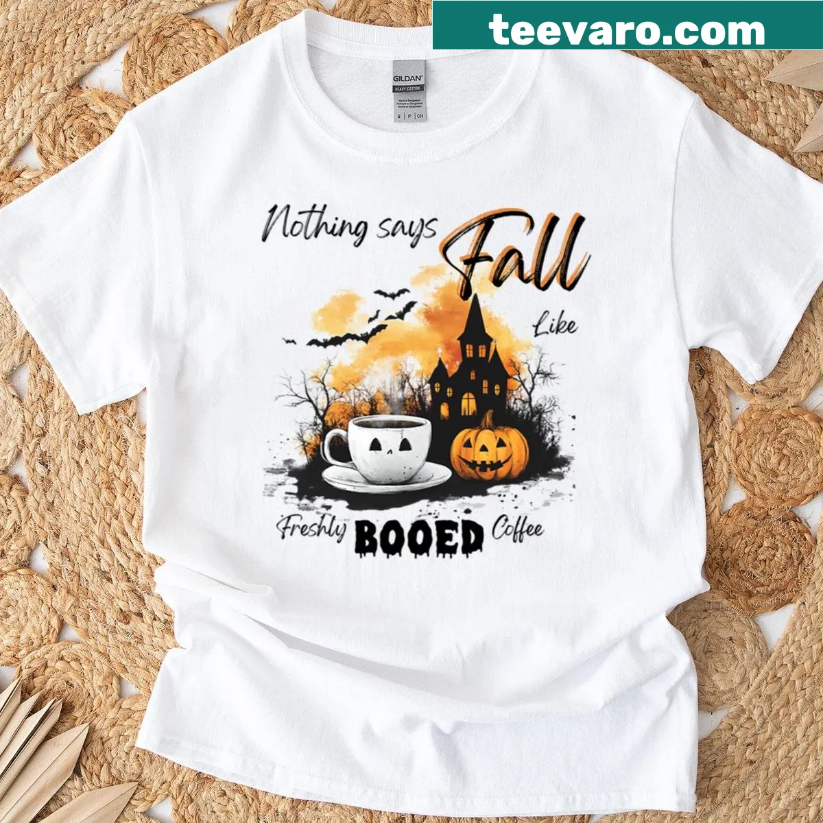 Cute Halloween coffee shirt with playful typography design — on a men's t-shirt