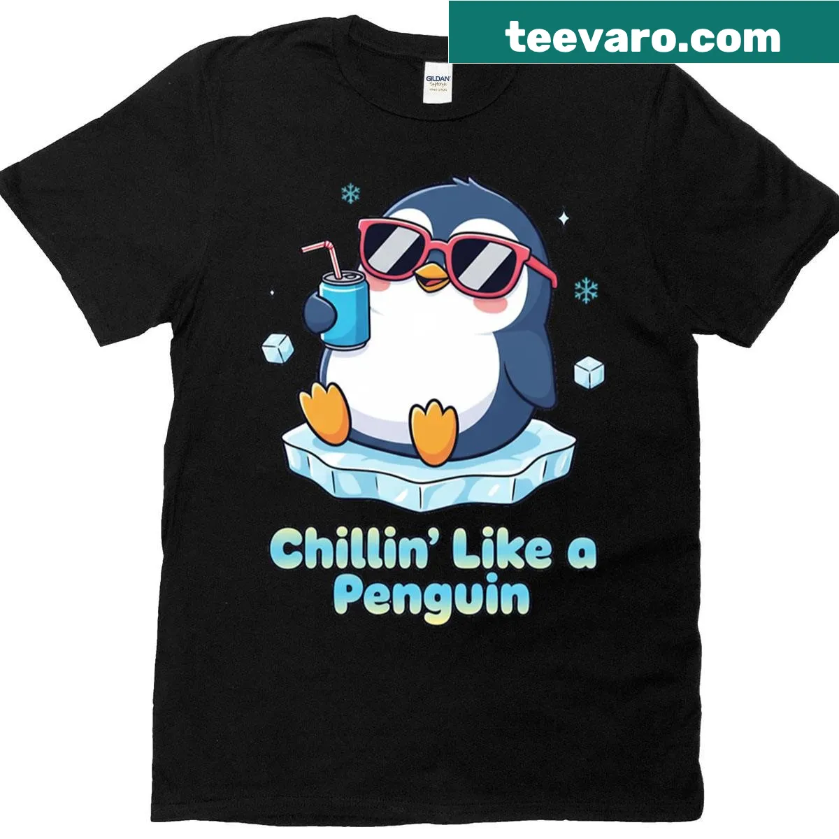 Cartoon penguin graphic t-shirt — on a men's t-shirt
