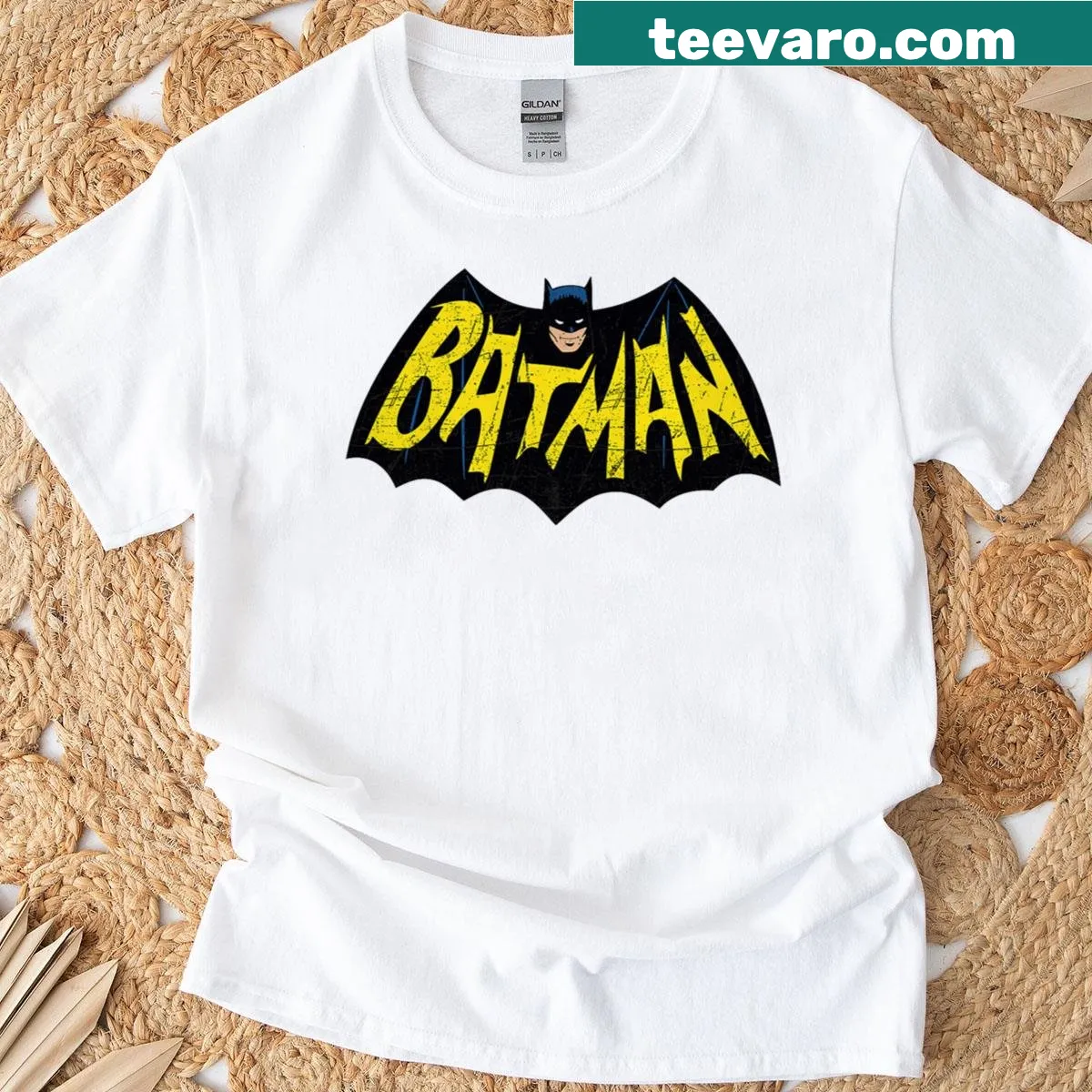 Classic Batman logo T-shirt from 1966 — on a men's t-shirt