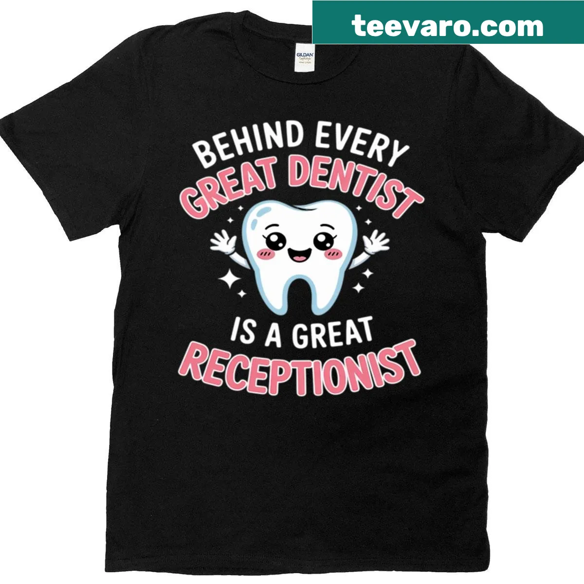 Funny tooth graphic on a dental receptionist t-shirt. — on a men's t-shirt