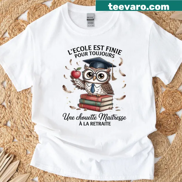Vintage owl graphic T-shirt for retiring teachers