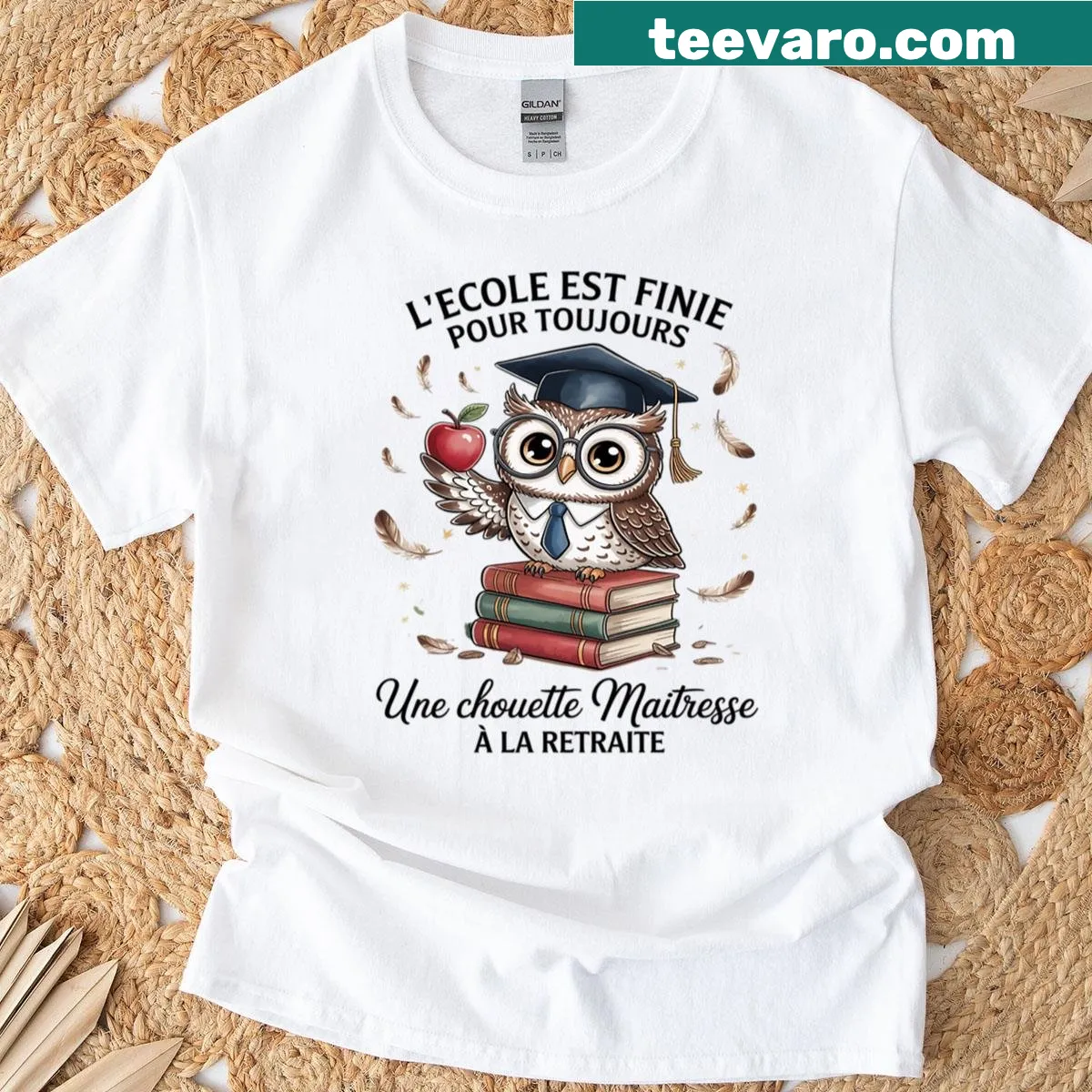 Vintage owl graphic T-shirt for retiring teachers — on a men's t-shirt
