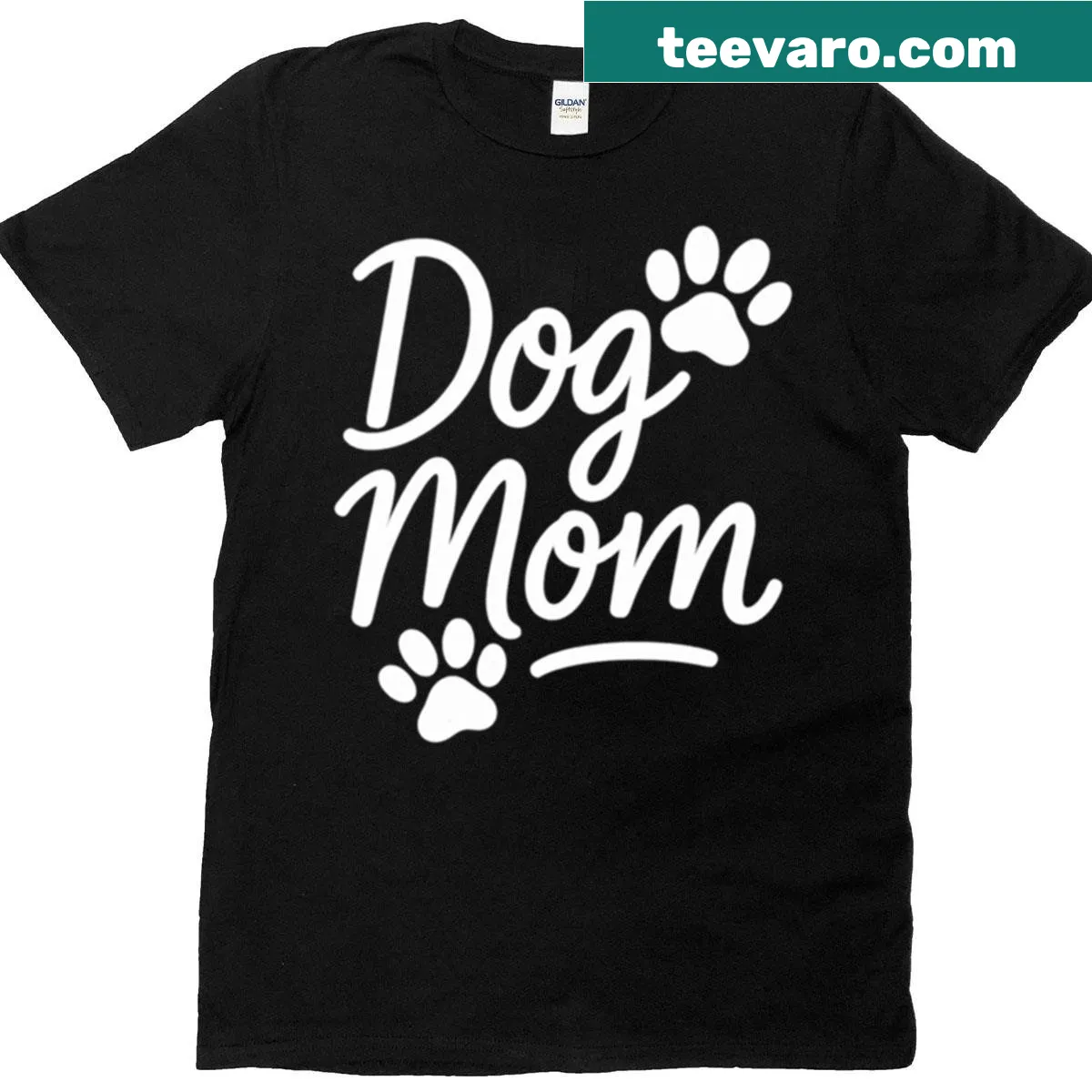 Cute paw print and script design celebrating dog moms on a shirt — on a men's t-shirt
