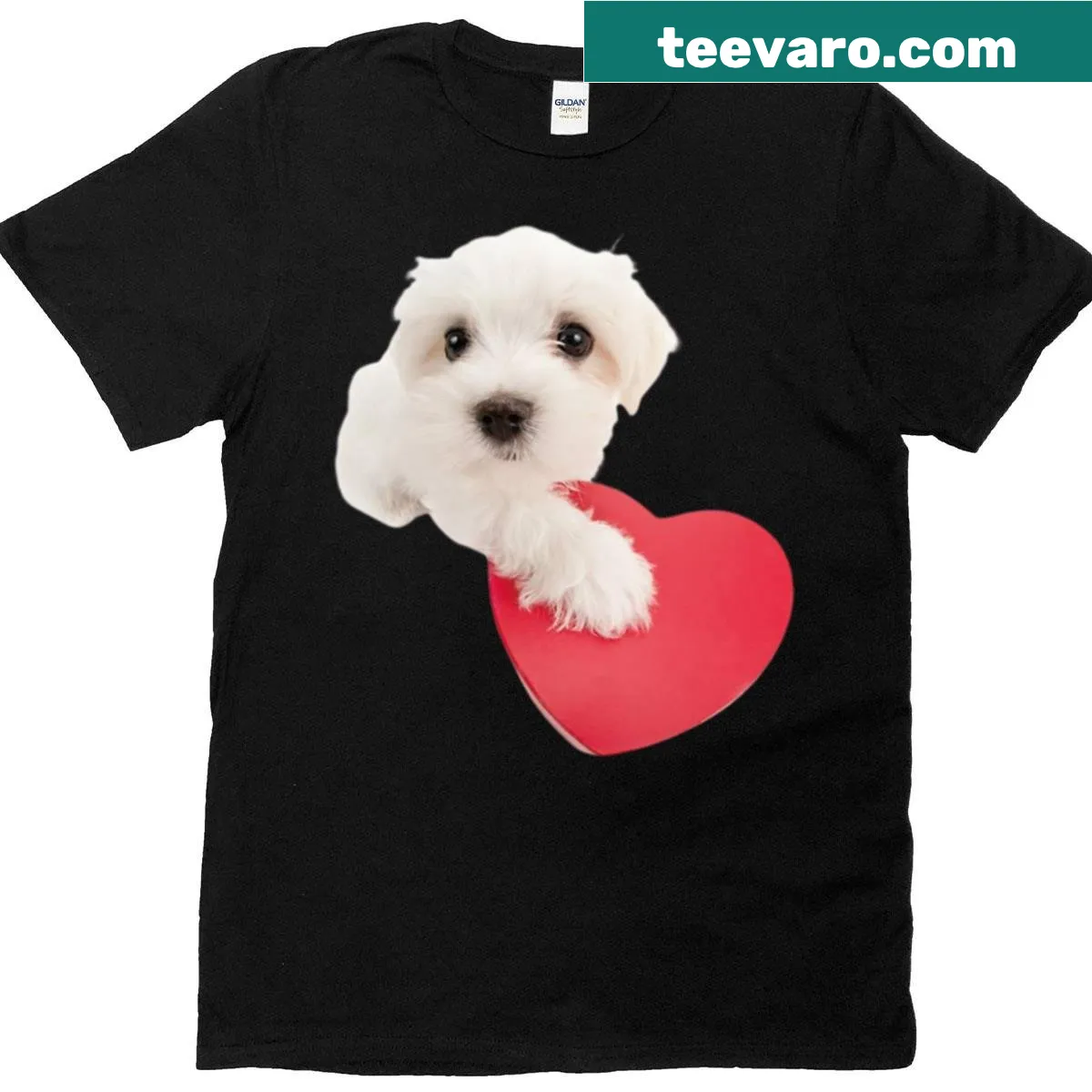 Heartwarming dog with heart graphic for dog lovers — on a men's t-shirt