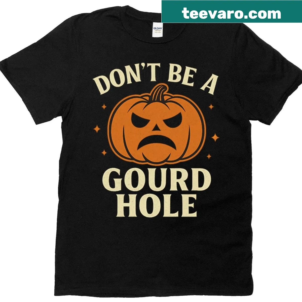 Funny Halloween T-shirt with pumpkin design and witty slogan — on a men's t-shirt