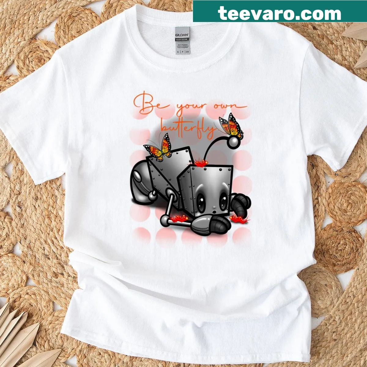 Whimsical doodle design with the phrase 'Be Your Own Butterfly' — on a men's t-shirt
