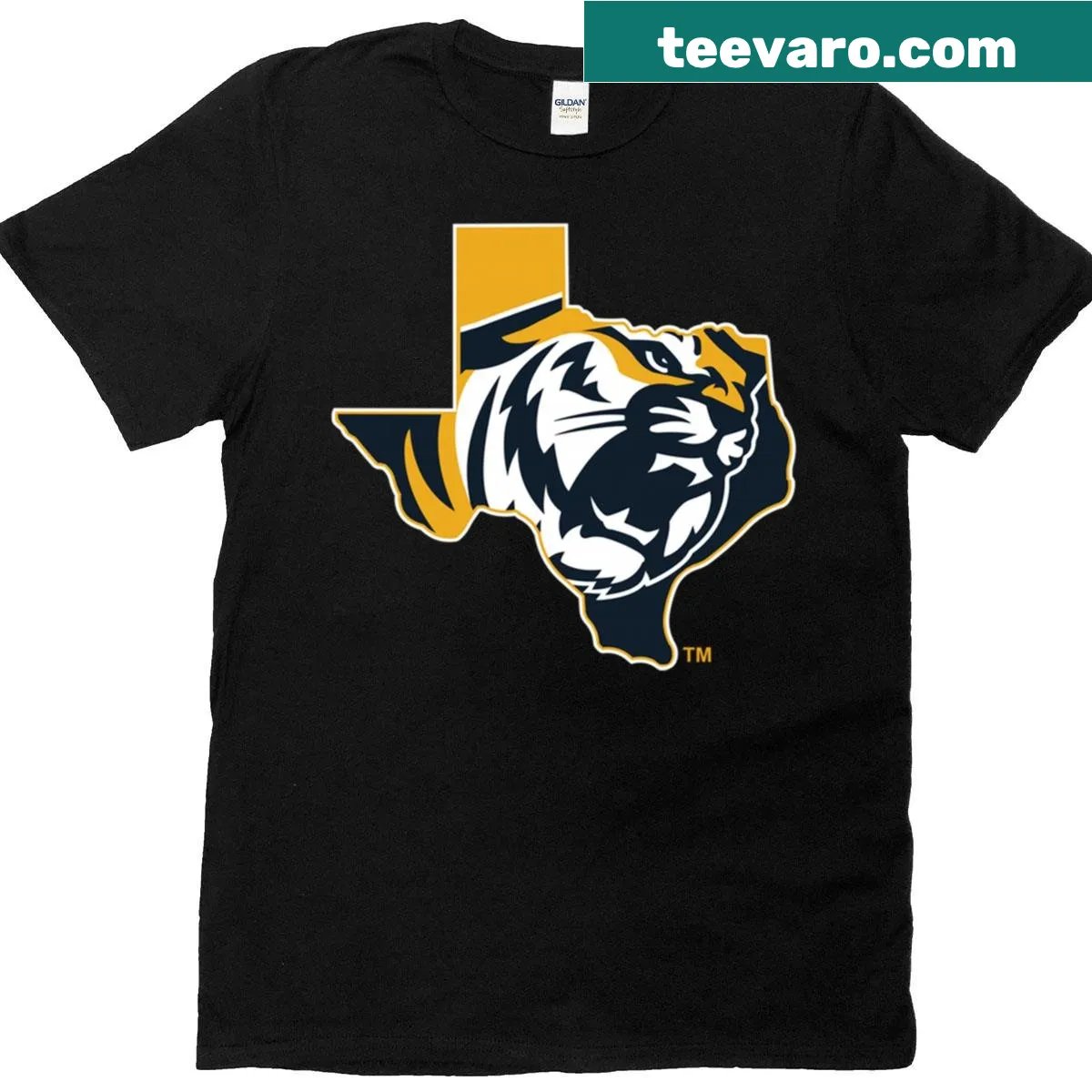 Primary logo of East Texas Baptist University Tigers on a shirt — on a men's t-shirt