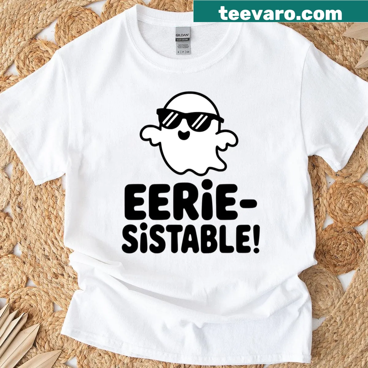Cute ghost cartoon with a pun for Halloween — on a men's t-shirt