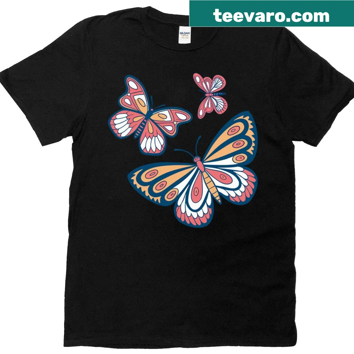 Whimsical butterfly graphic on a playful art print T-shirt. — on a men's t-shirt