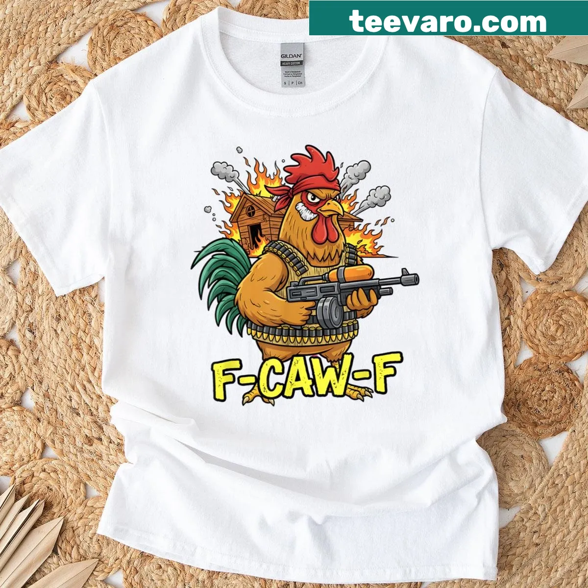 Funny battle rooster graphic with bold typography — on a men's t-shirt