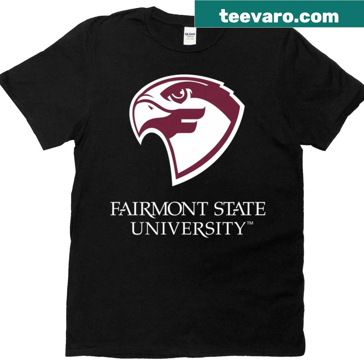 Fairmont State University Falcons logo T-shirt — on a men's t-shirt