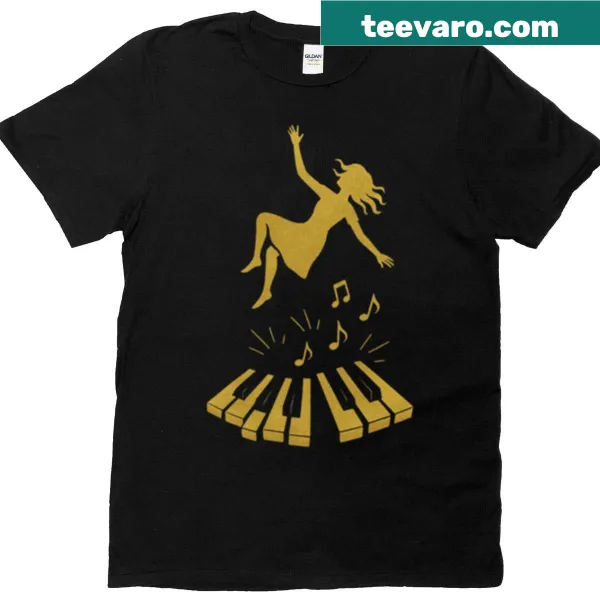 T-shirt featuring flowing musical notes in an elegant design.