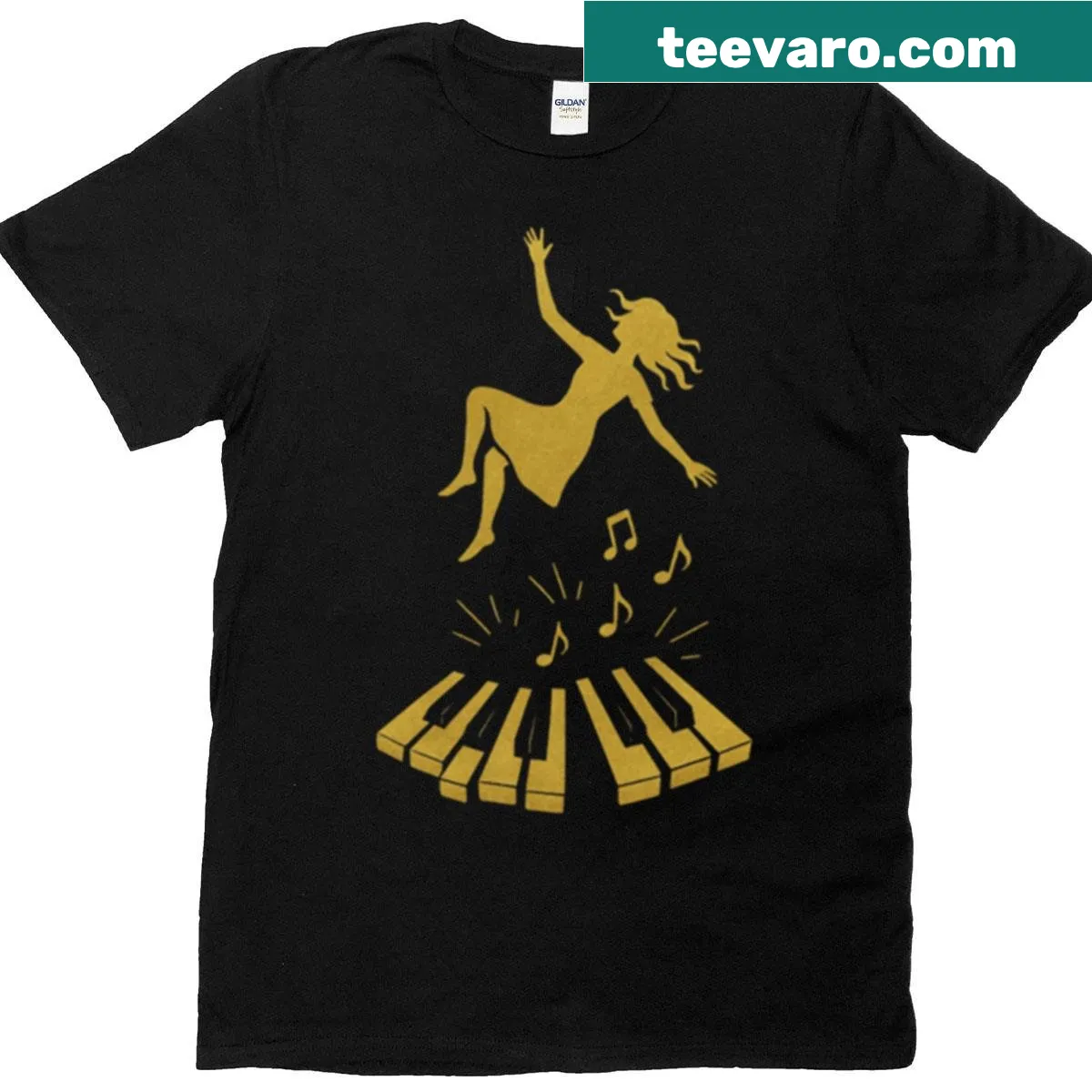 T-shirt featuring flowing musical notes in an elegant design. — on a men's t-shirt