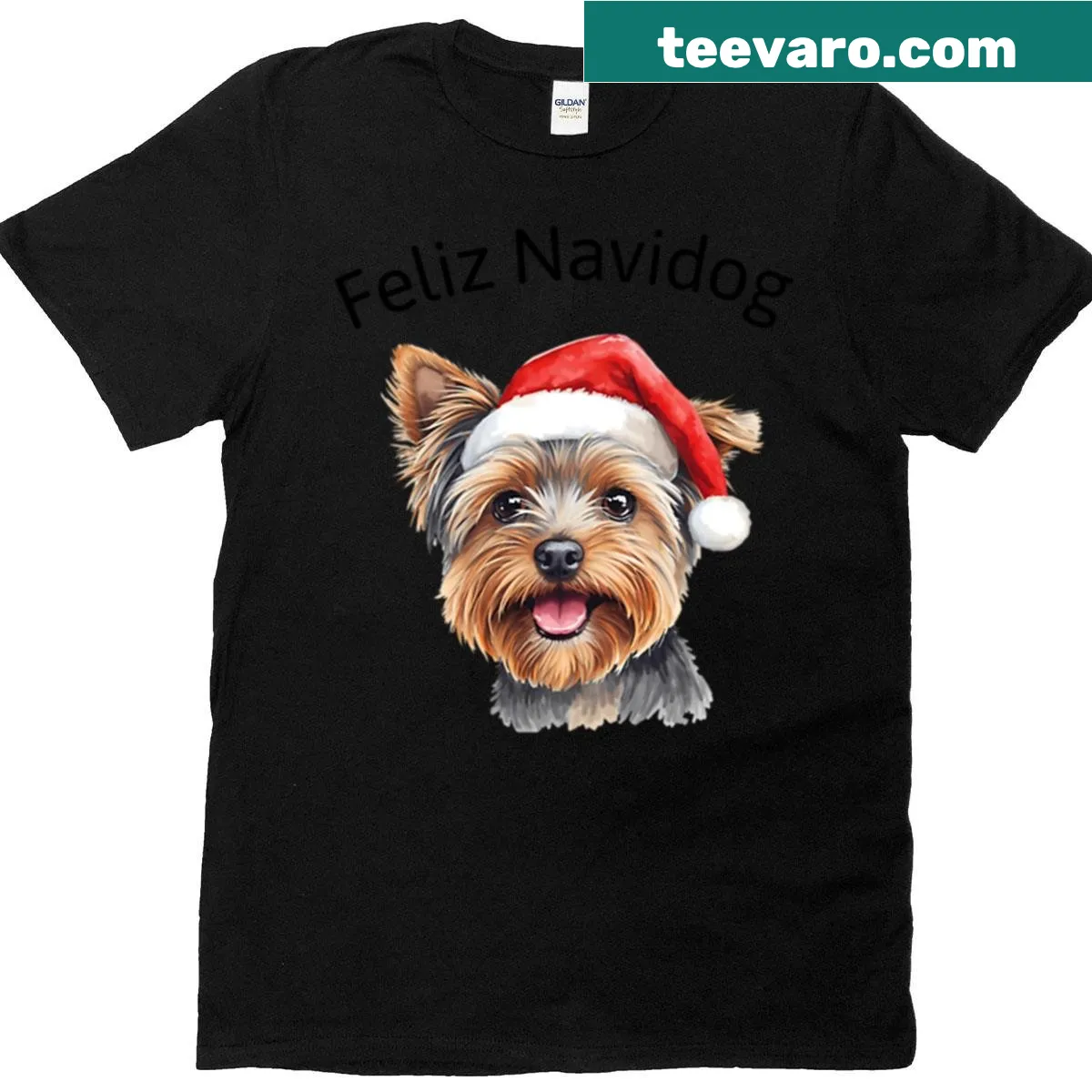 Oversized Christmas T-shirt featuring a Yorkshire Terrier — on a men's t-shirt