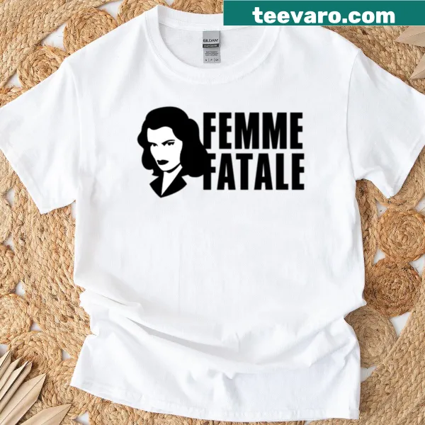 Bold Femme Fatale text on a stylish women's t-shirt