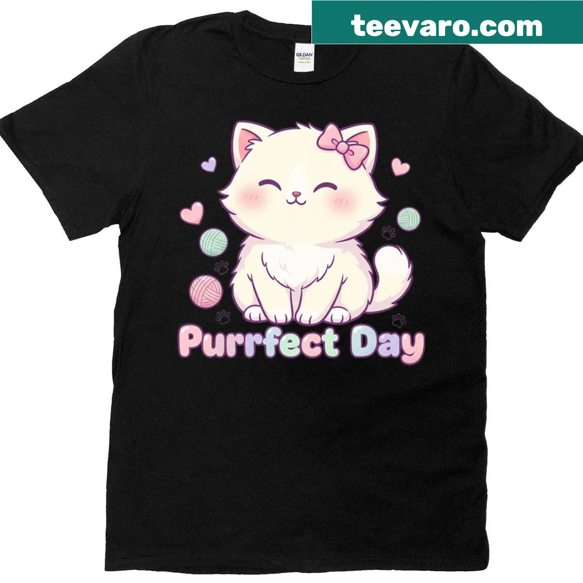 Kawaii T-shirt with a fluffy cat design — on a men's t-shirt