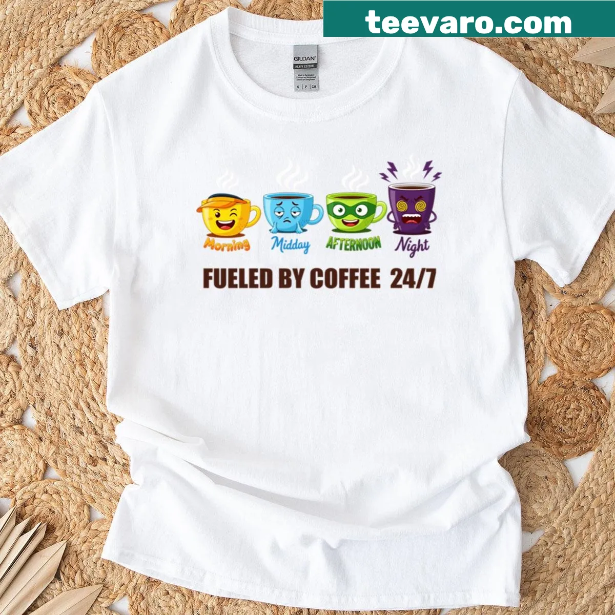 Playful coffee-themed typography T-shirt — on a men's t-shirt