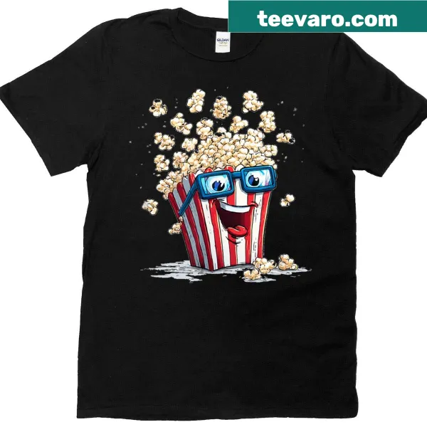 T-shirt for movie lovers featuring 3D glasses and popcorn