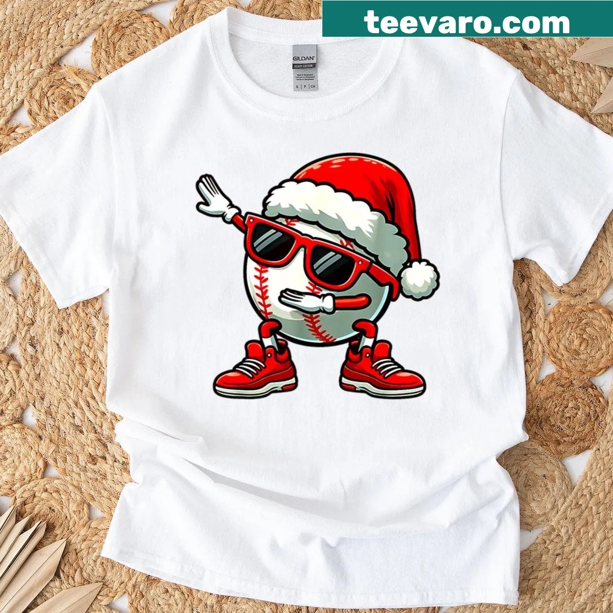 Baseball with Santa hat dabbing design T-shirt — on a men's t-shirt