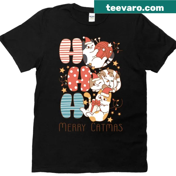 Funny Christmas t-shirt featuring a humorous cat illustration