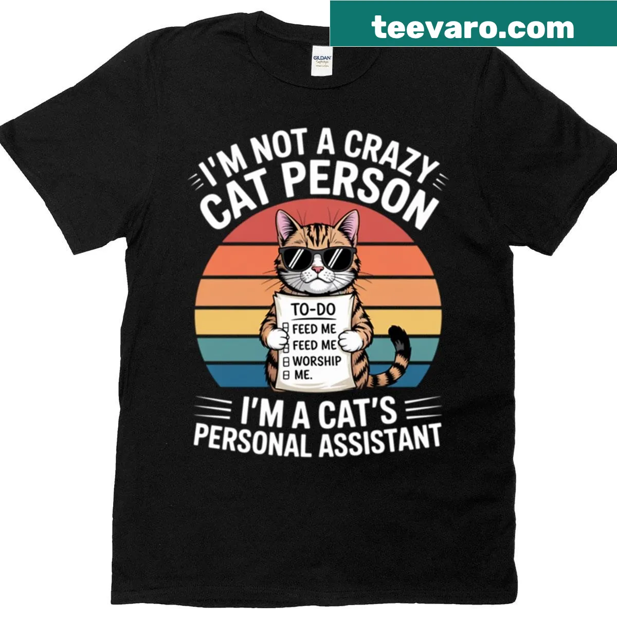Humorous T-shirt with the quote 'I'm not a crazy cat person' for cat lovers — on a men's t-shirt