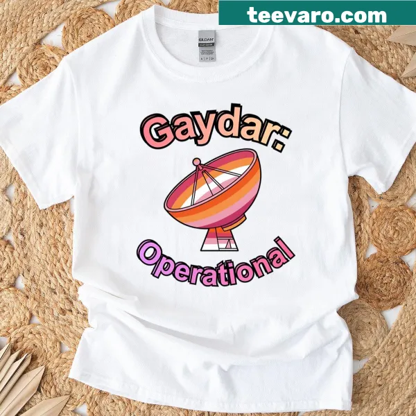 Lesbian flag design with a gaydar joke on a T-shirt