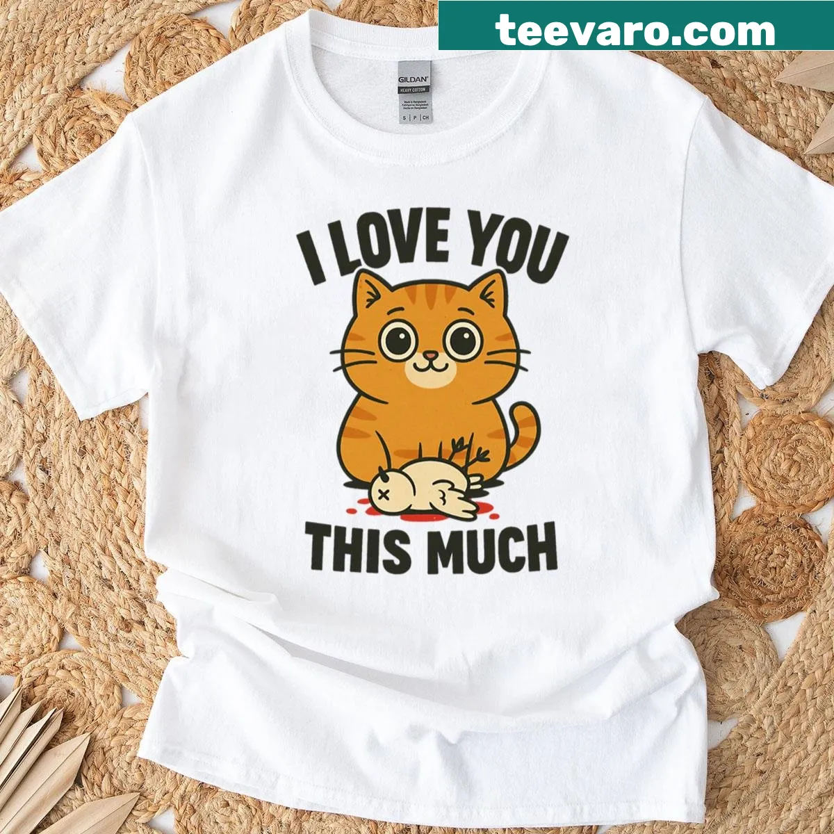 Oversized T-shirt with a funny cartoon orange cat design — on a men's t-shirt