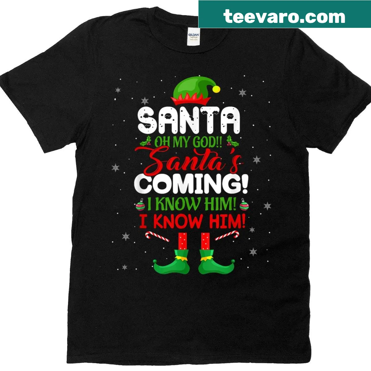 Graphic tee with a quote from the movie Elf about Santa — on a men's t-shirt