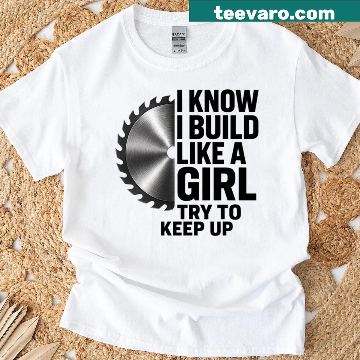 Funny typography woodworking T-shirt — on a men's t-shirt
