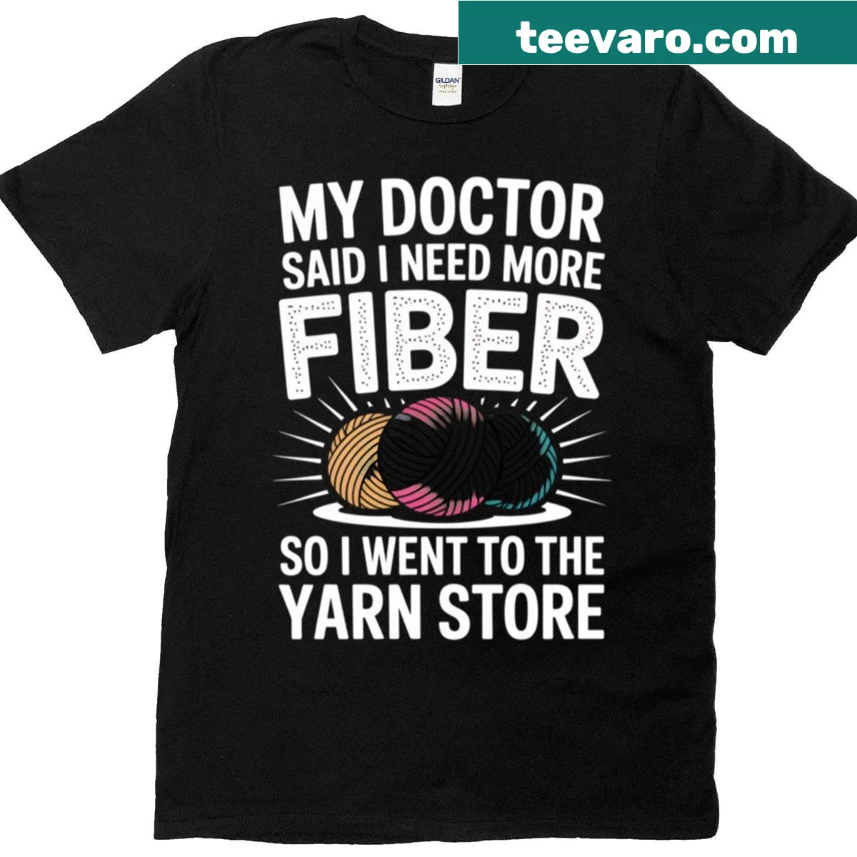 Humorous T-shirt for crochet lovers featuring fiber quote — on a men's t-shirt